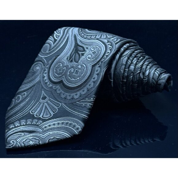 Donald Trump President Signature Collection Tie Silk Paisley Black Silver 59" - Picture 2 of 6